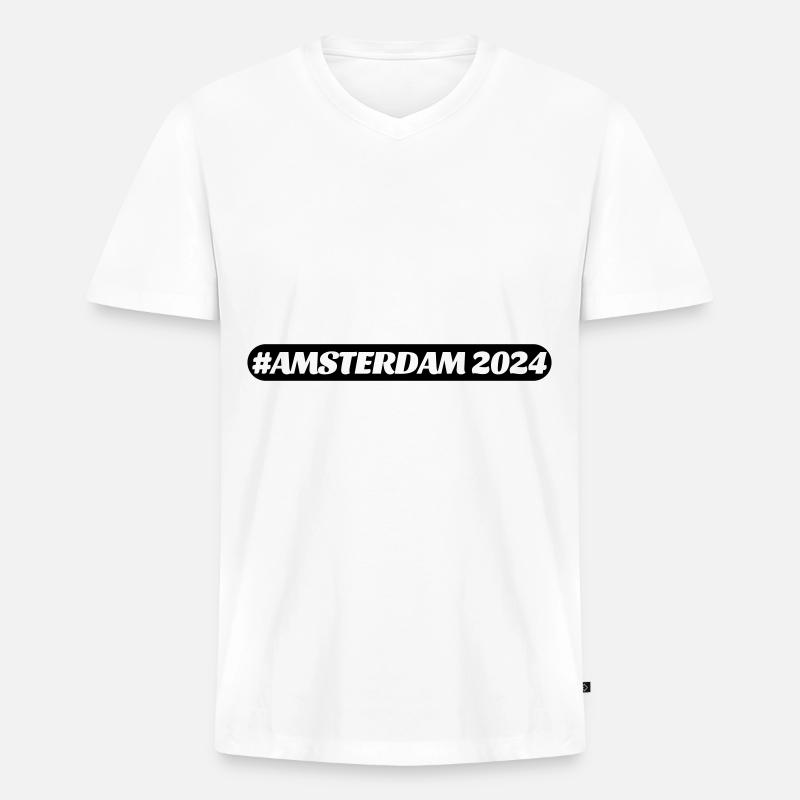 Amsterdam 2024 - Männer Premium Bio T-Shirt mit V-Ausschnitt - Weiß
