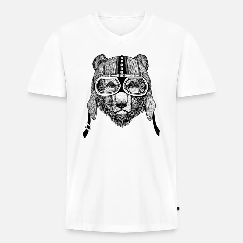 Motorradfahrer Teddybär - Männer Premium Bio T-Shirt mit V-Ausschnitt - Weiß
