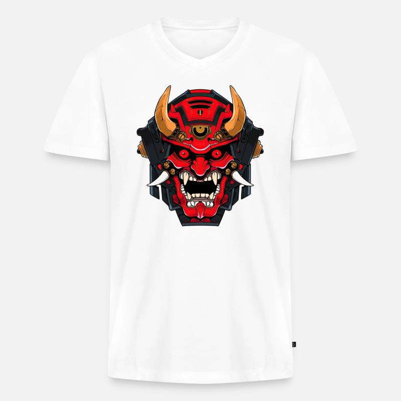 Cyborg Dämon Samurai - Männer Premium Bio T-Shirt mit V-Ausschnitt - Weiß