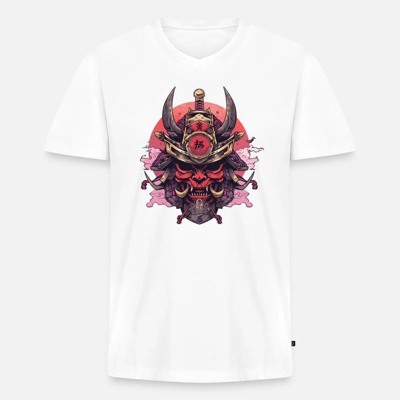 Uralter Samurai-Krieger - Männer Premium Bio T-Shirt mit V-Ausschnitt - Weiß