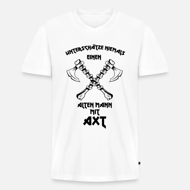Alter Mann mit Axt - Männer Premium Bio T-Shirt mit V-Ausschnitt - Weiß