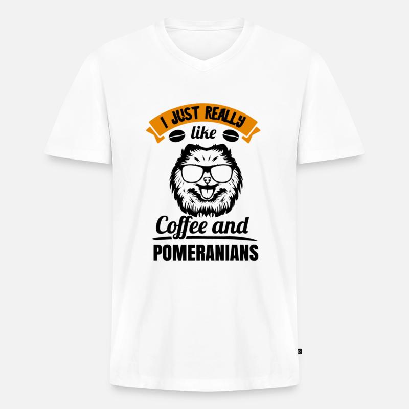Spitz Pomeranian Zwergspitz Hund - Männer Premium Bio T-Shirt mit V-Ausschnitt - Weiß
