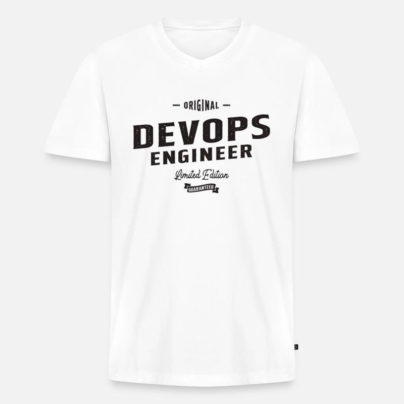 Devops Engineer Lustige Berufsbezeichnung Beruf - Männer Premium Bio T-Shirt mit V-Ausschnitt - Weiß