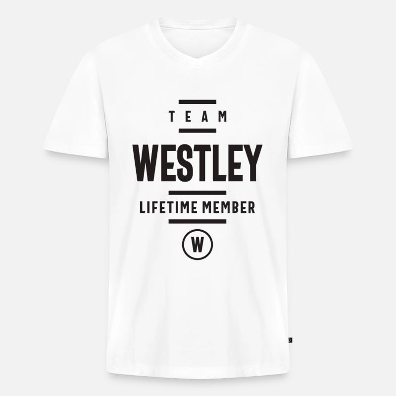 Westley Benutzerdefinierter Name - Männer Premium Bio T-Shirt mit V-Ausschnitt - Weiß
