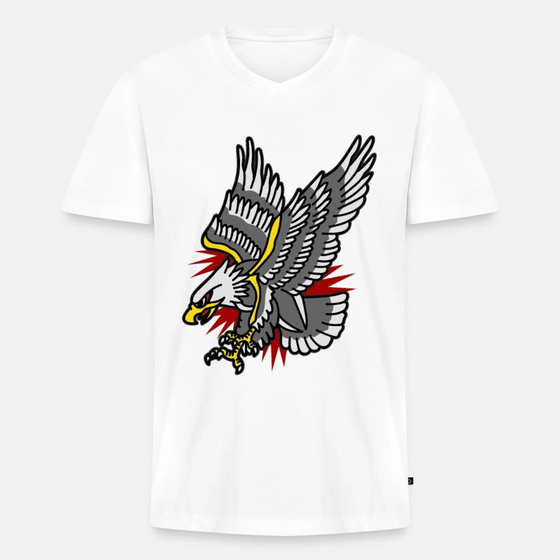 BALD EAGLE TATTOO - Männer Premium Bio T-Shirt mit V-Ausschnitt - Weiß
