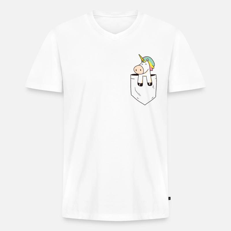 Einhorn Einhörner Tasche - Männer Premium Bio T-Shirt mit V-Ausschnitt - Weiß