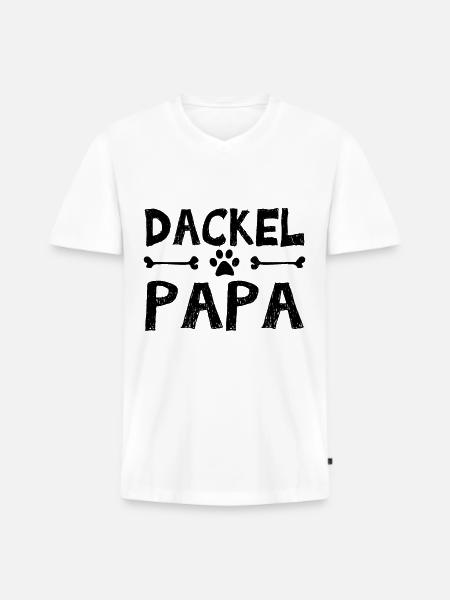 Dackel Vater - Männer Premium Bio T-Shirt mit V-Ausschnitt - Weiß
