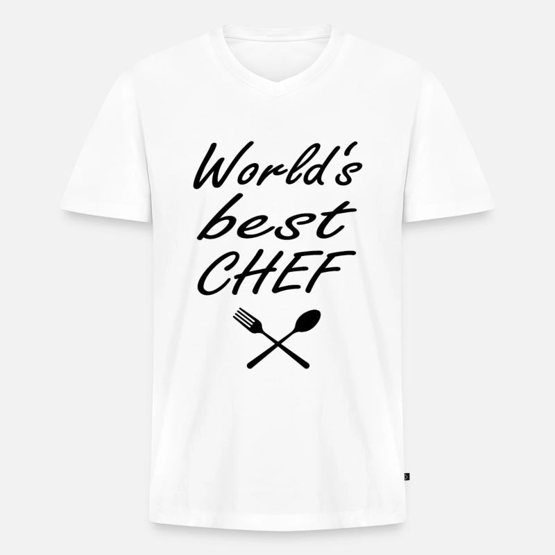 Worlds best Chef - Männer Premium Bio T-Shirt mit V-Ausschnitt - Weiß