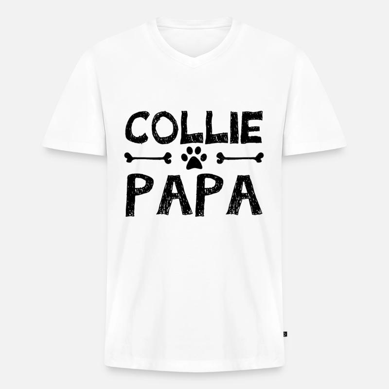 border collie Papa - Männer Premium Bio T-Shirt mit V-Ausschnitt - Weiß