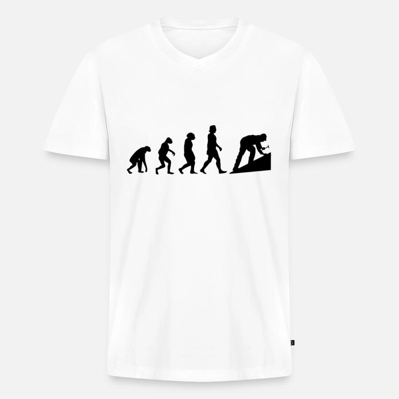 Dachdecker Evolution Hausdach Dachziegel Dach - Männer Premium Bio T-Shirt mit V-Ausschnitt - Weiß