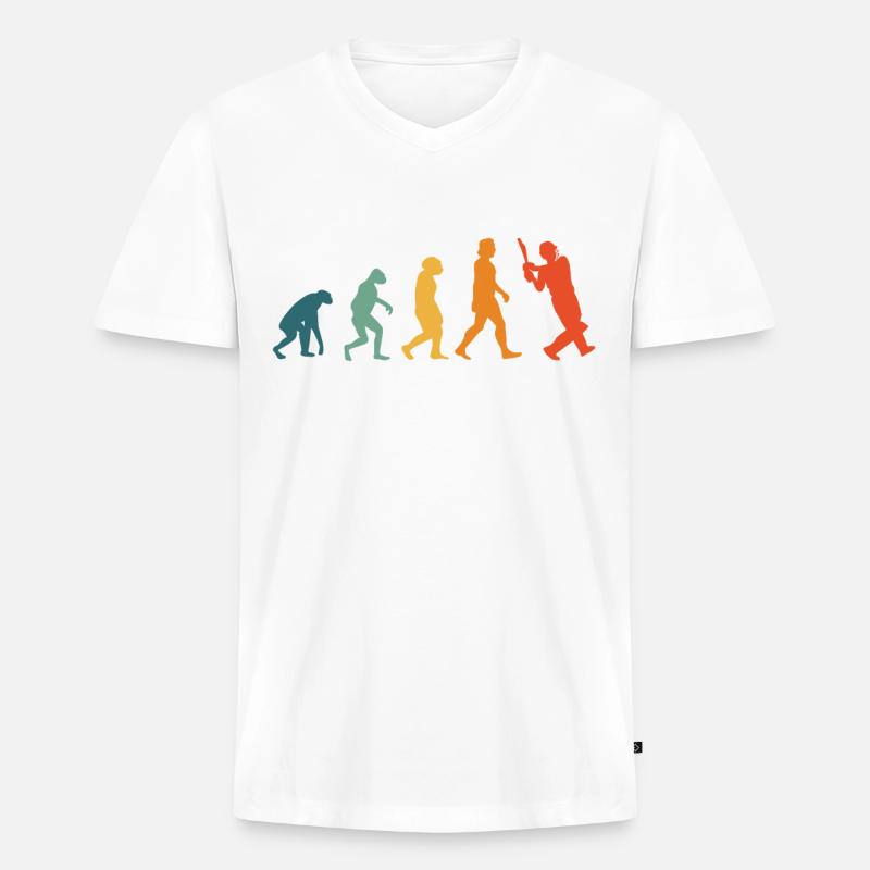 Cricket Evolution Retro Cricketspieler - Männer Premium Bio T-Shirt mit V-Ausschnitt - Weiß