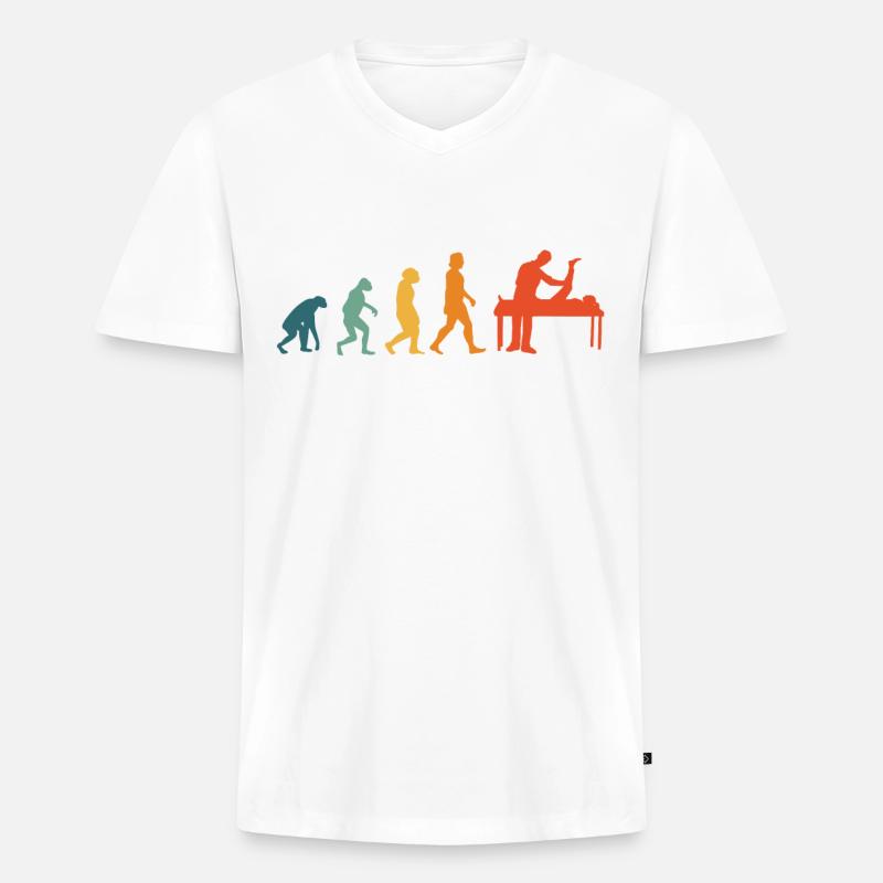 Physiotherapeut Evolution Retro Physio - Männer Premium Bio T-Shirt mit V-Ausschnitt - Weiß