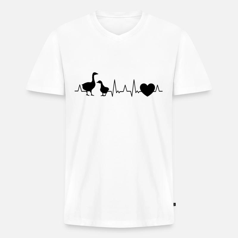 Gänse Herzschlag Gans Gänsezüchter Geschenk - Männer Premium Bio T-Shirt mit V-Ausschnitt - Weiß