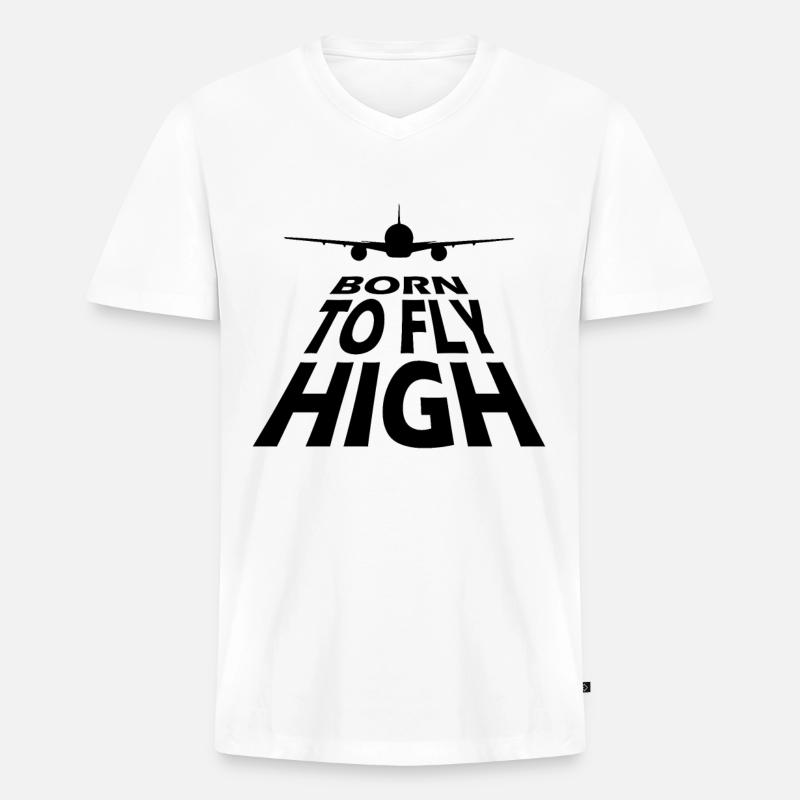 Born to fly Pilot - Männer Premium Bio T-Shirt mit V-Ausschnitt - Weiß