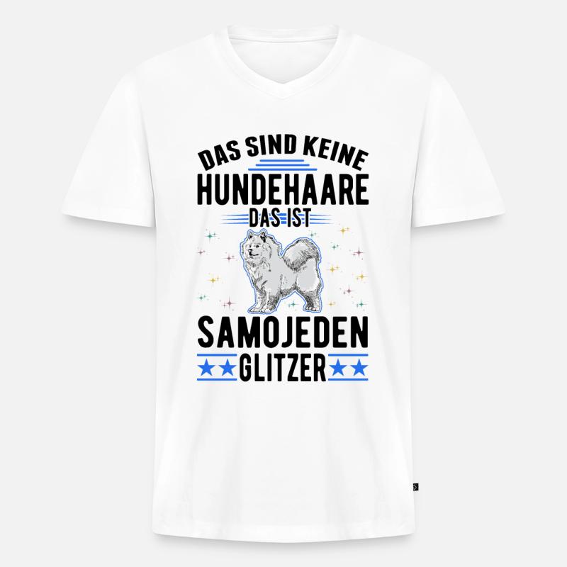 Samojede Glitzer Schlittenhund Samoyed - Männer Premium Bio T-Shirt mit V-Ausschnitt - Weiß