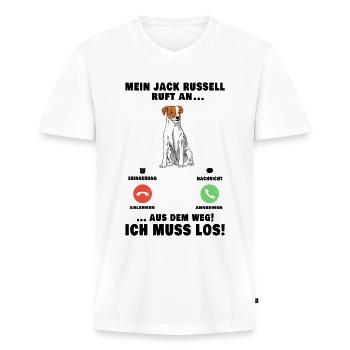 Mein Jack Russell Terrier ruft an - Männer Premium Bio T-Shirt mit V-Ausschnitt - Weiß - Vorne - Nico (187cm)