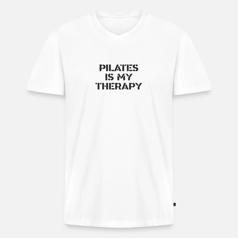 Pilates - Pilates è la mia terapia - Maglietta ecologica premium da uomo con scollo a V - bianco
