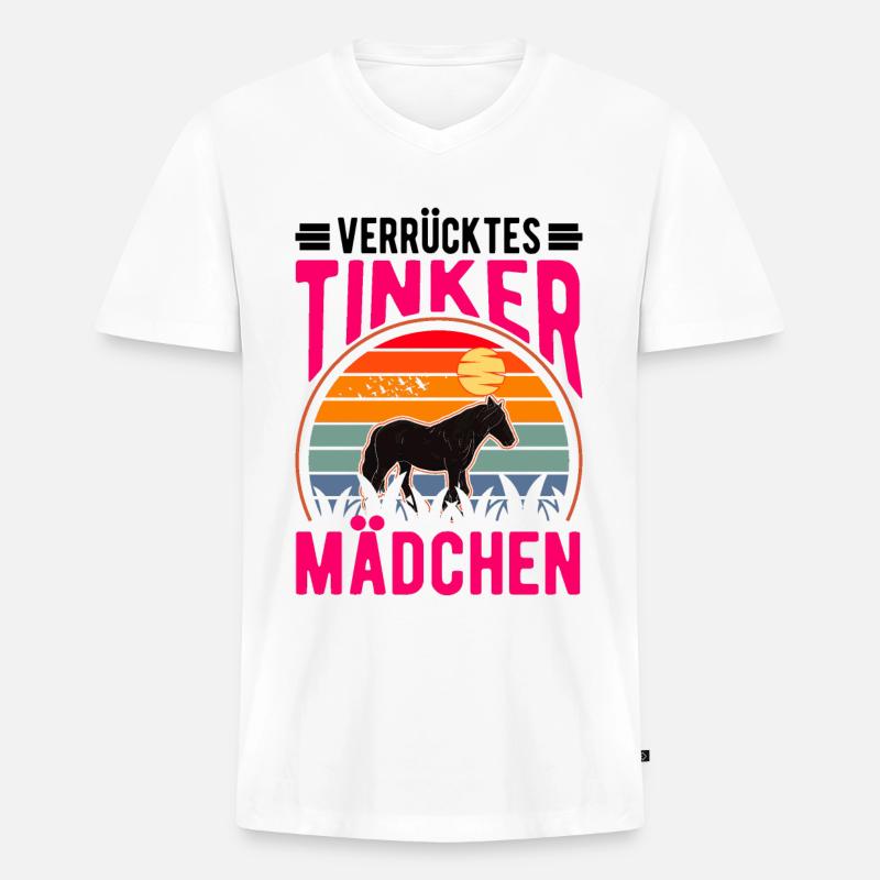 Verrücktes Tinker Mädchen Tinkerpferd - Männer Premium Bio T-Shirt mit V-Ausschnitt - Weiß