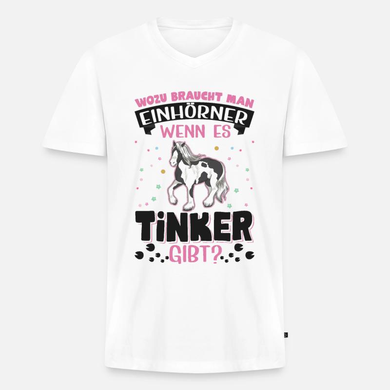 Irish Tinker Pferd Einhorn - Männer Premium Bio T-Shirt mit V-Ausschnitt - Weiß