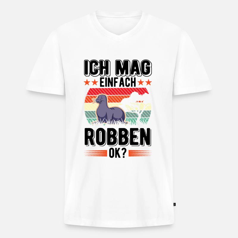 Ich mag einfach Robben Seelöwe - Männer Premium Bio T-Shirt mit V-Ausschnitt - Weiß
