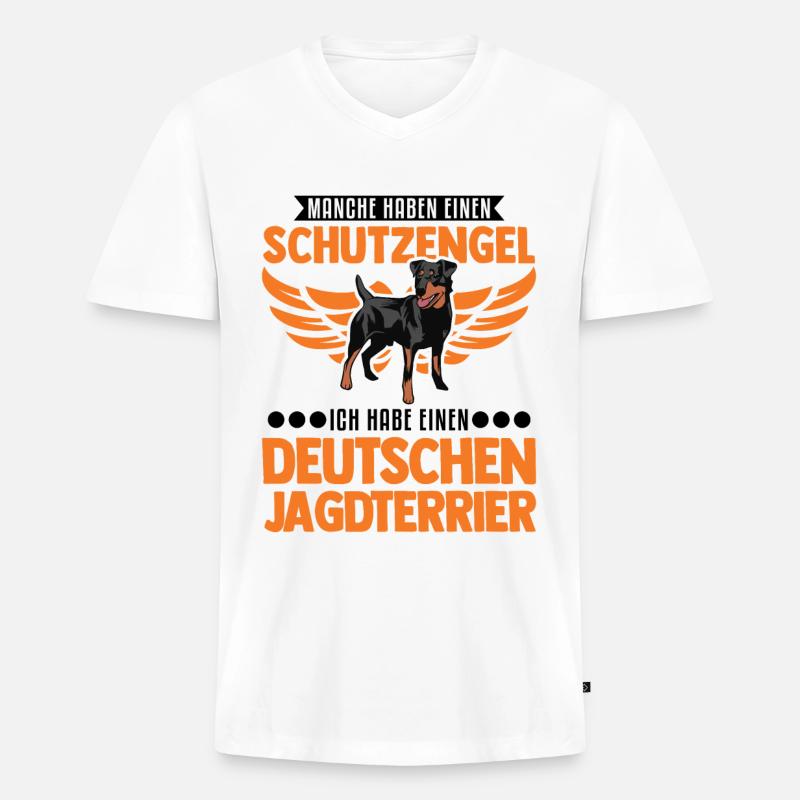 Deutscher Jagdterrier Schutzengel - Männer Premium Bio T-Shirt mit V-Ausschnitt - Weiß
