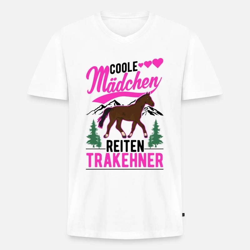 Coole Mädchen reiten Trakehner - Männer Premium Bio T-Shirt mit V-Ausschnitt - Weiß