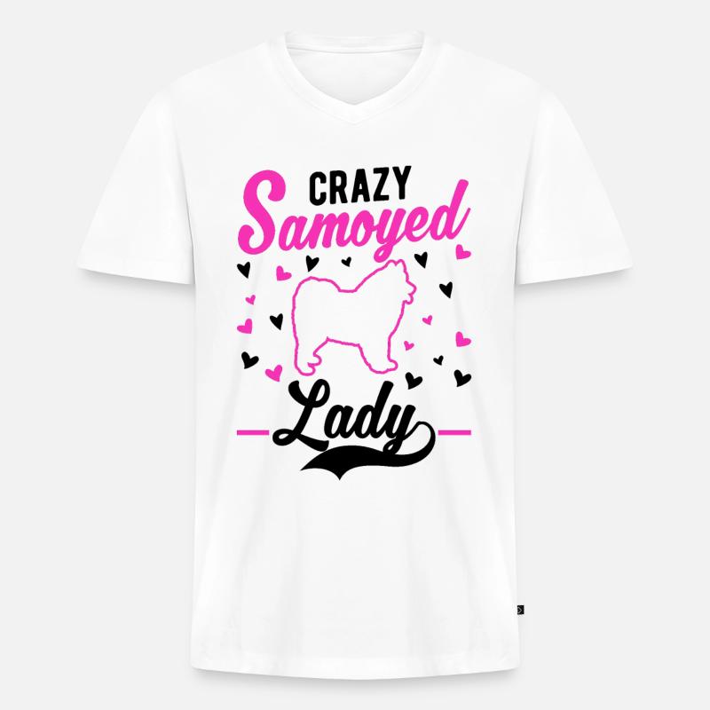 Crazy Samoyed lady Samojede - Männer Premium Bio T-Shirt mit V-Ausschnitt - Weiß