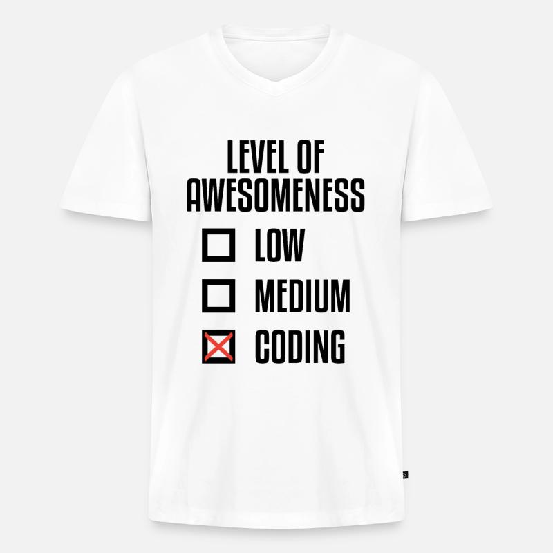 Level Of Awesomeness Low Medium Coding Programming - Männer Premium Bio T-Shirt mit V-Ausschnitt - Weiß