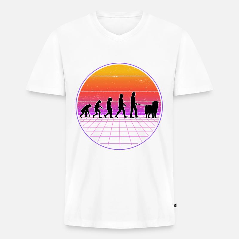 Leonberger Evolution Vaporwave - Männer Premium Bio T-Shirt mit V-Ausschnitt - Weiß