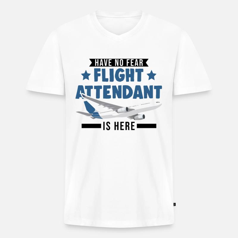 Flugbegleiter Geschenk Flugbegleiterin - Männer Premium Bio T-Shirt mit V-Ausschnitt - Weiß