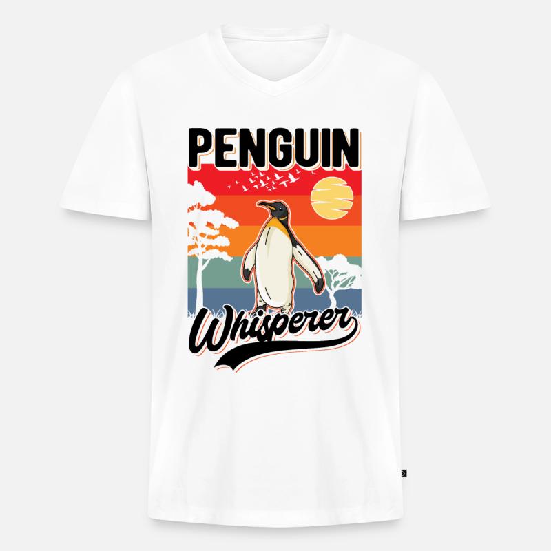 Pinguin Flüsterer Penguin Whisperer - Männer Premium Bio T-Shirt mit V-Ausschnitt - Weiß