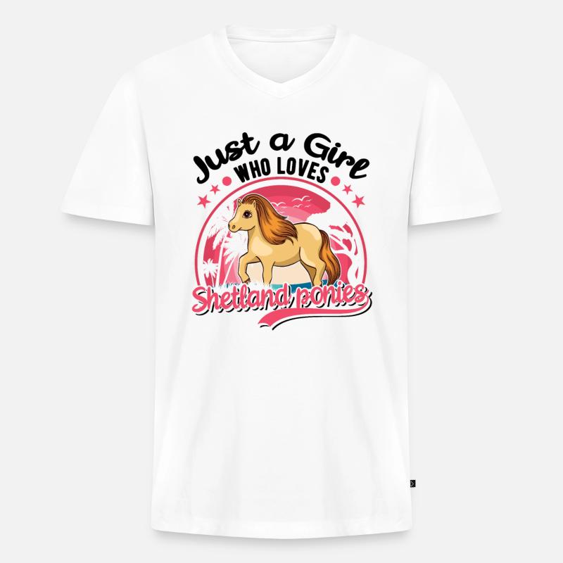 Shetlandpony Mädchen Shetland-Pony Shetty - Männer Premium Bio T-Shirt mit V-Ausschnitt - Weiß