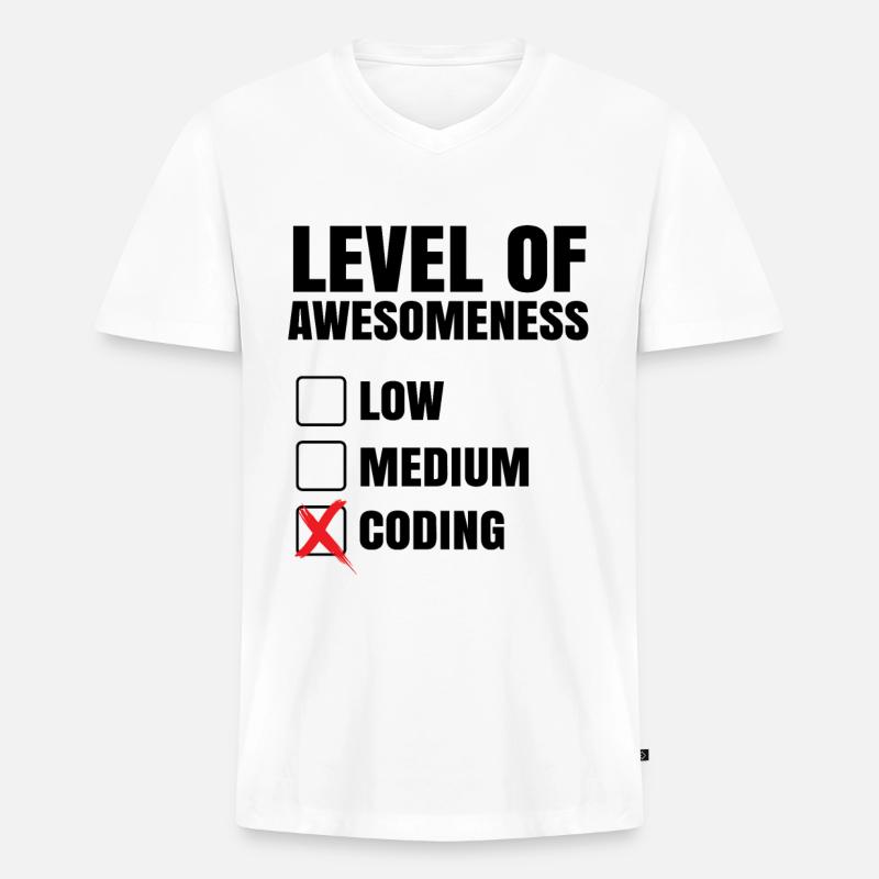 Level Of Awesomeness Low Medium Coding Programming - Männer Premium Bio T-Shirt mit V-Ausschnitt - Weiß