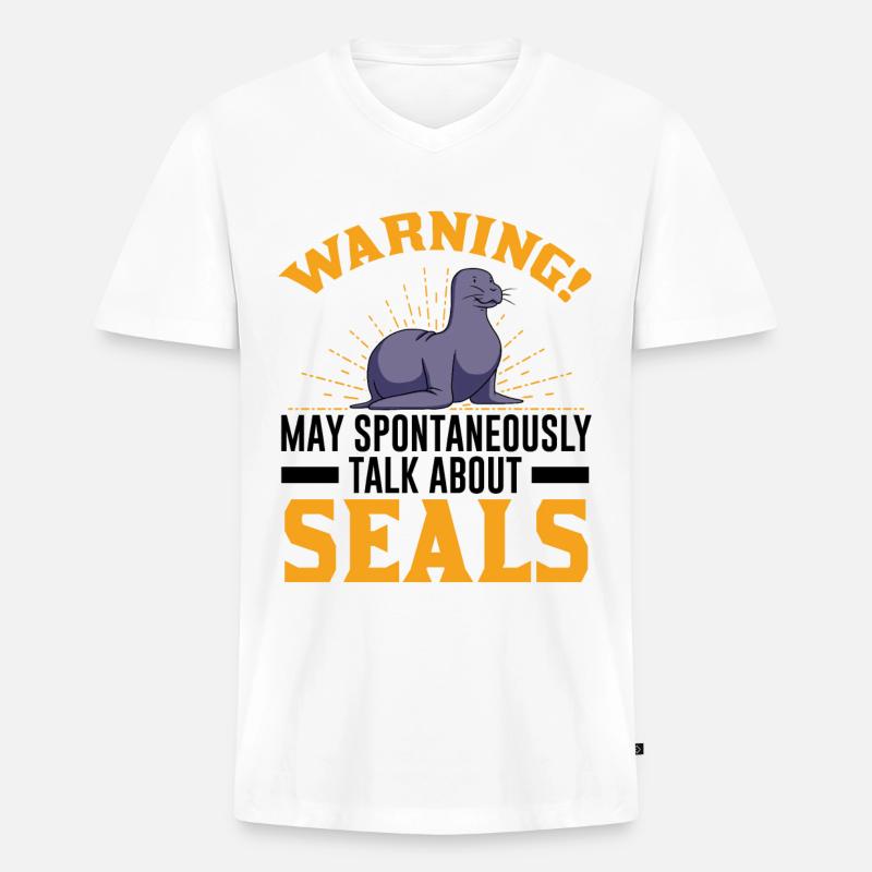 Robbe Geschenk Seal Seelöwe - Männer Premium Bio T-Shirt mit V-Ausschnitt - Weiß