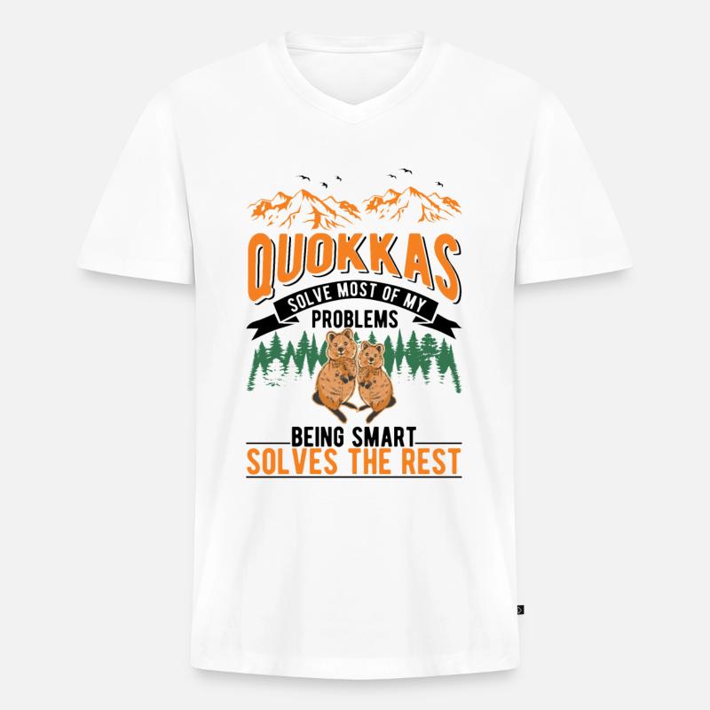 Quokka Geschenk Kurzschwanzkänguru - Männer Premium Bio T-Shirt mit V-Ausschnitt - Weiß