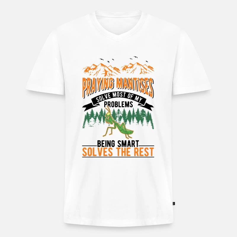 Gottesanbeterin Geschenk Mantis Fangschrecke - Männer Premium Bio T-Shirt mit V-Ausschnitt - Weiß