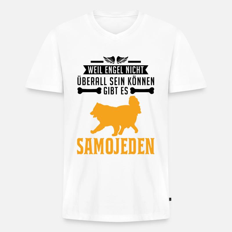 Samojede Engel Schlittenhund Samojeden - Männer Premium Bio T-Shirt mit V-Ausschnitt - Weiß
