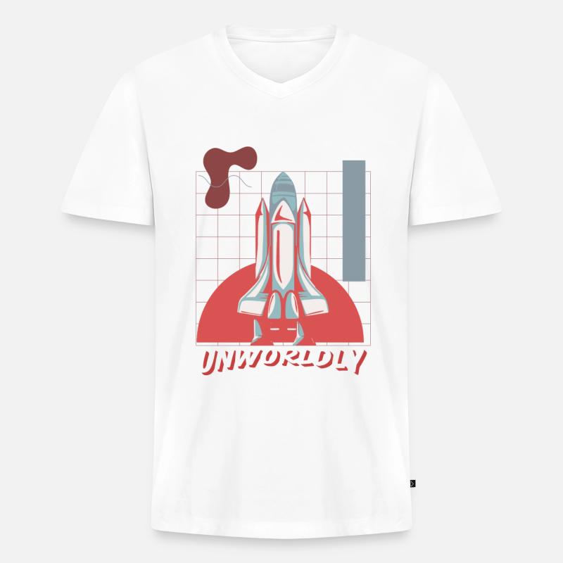 Weltfremd Spacerocket - Männer Premium Bio T-Shirt mit V-Ausschnitt - Weiß