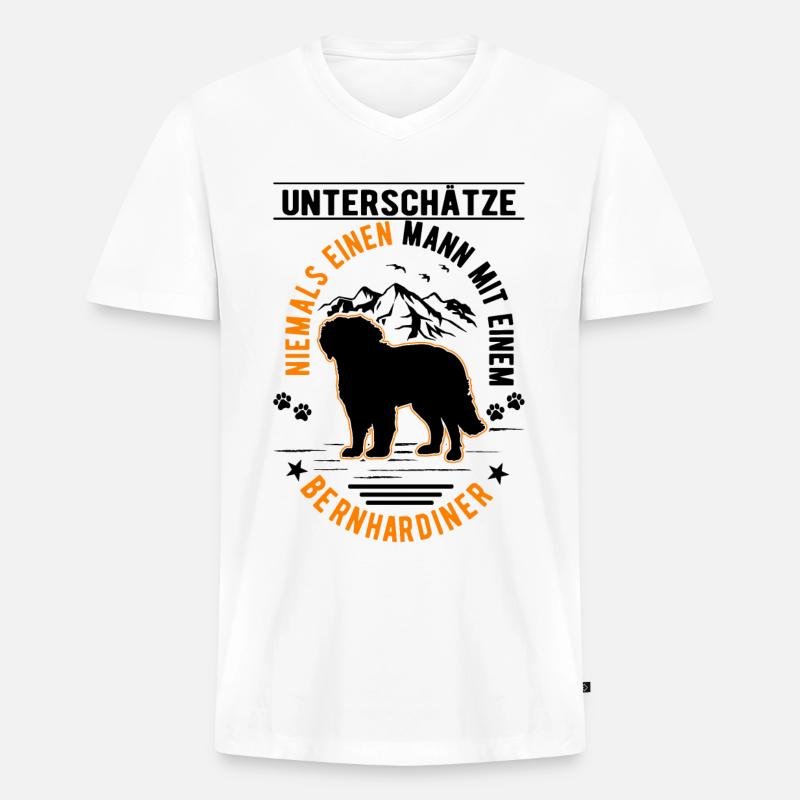 Bernhardiner Mann St. Bernhardshund - Männer Premium Bio T-Shirt mit V-Ausschnitt - Weiß