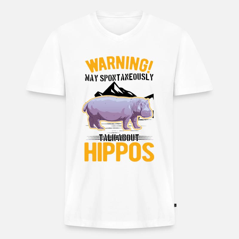 Warnung Nilpferd Hippo Flusspferd - Männer Premium Bio T-Shirt mit V-Ausschnitt - Weiß
