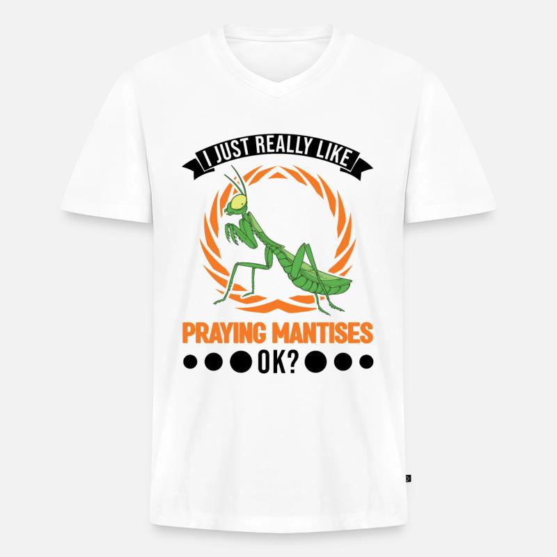 Gottesanbeterin Geschenk Mantis Fangschrecke - Männer Premium Bio T-Shirt mit V-Ausschnitt - Weiß