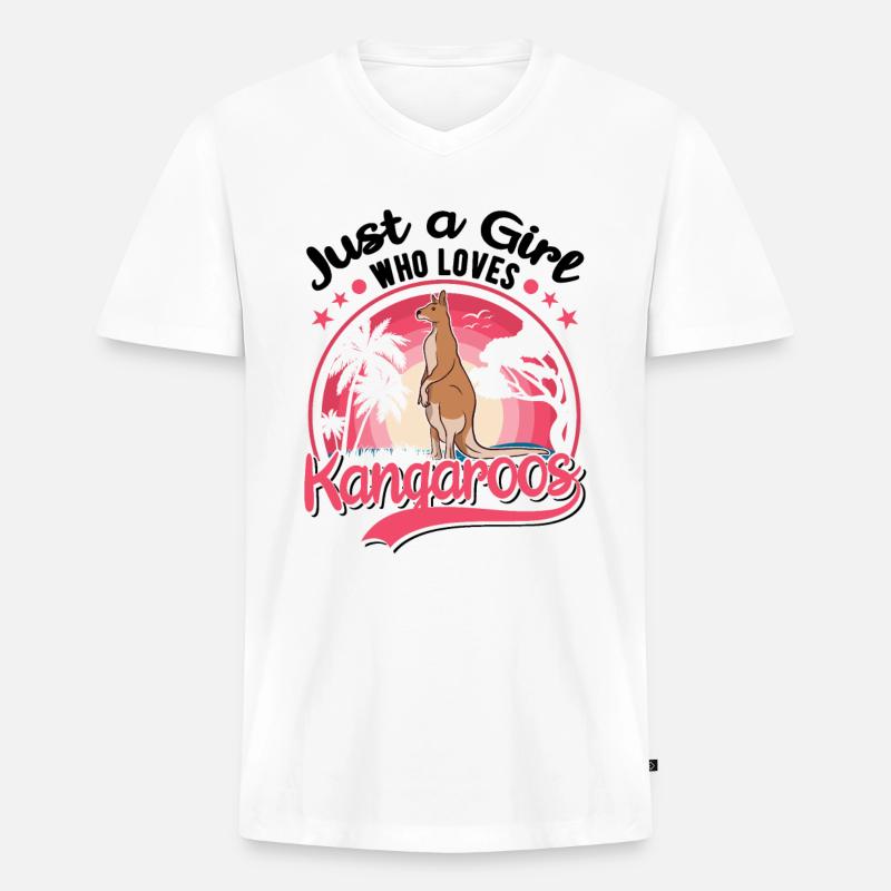 Australisches Känguru Mädchen Kangaroo - Männer Premium Bio T-Shirt mit V-Ausschnitt - Weiß