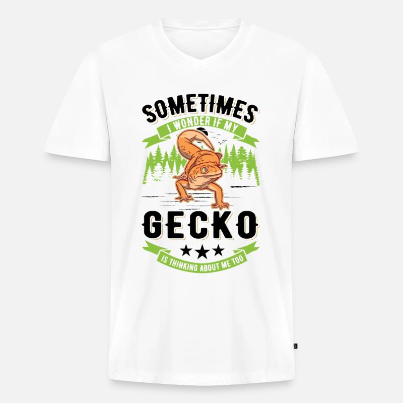 Gecko Geschenk Leopardgecko - Männer Premium Bio T-Shirt mit V-Ausschnitt - Weiß