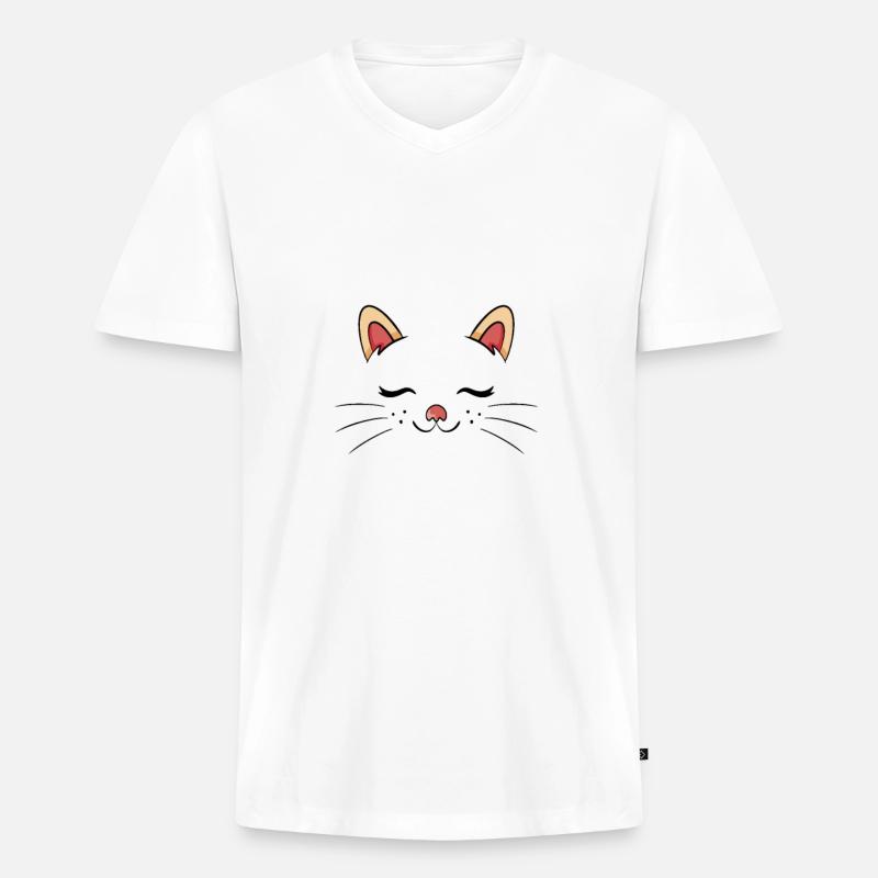 Katze- sleeping cat - Männer Premium Bio T-Shirt mit V-Ausschnitt - Weiß