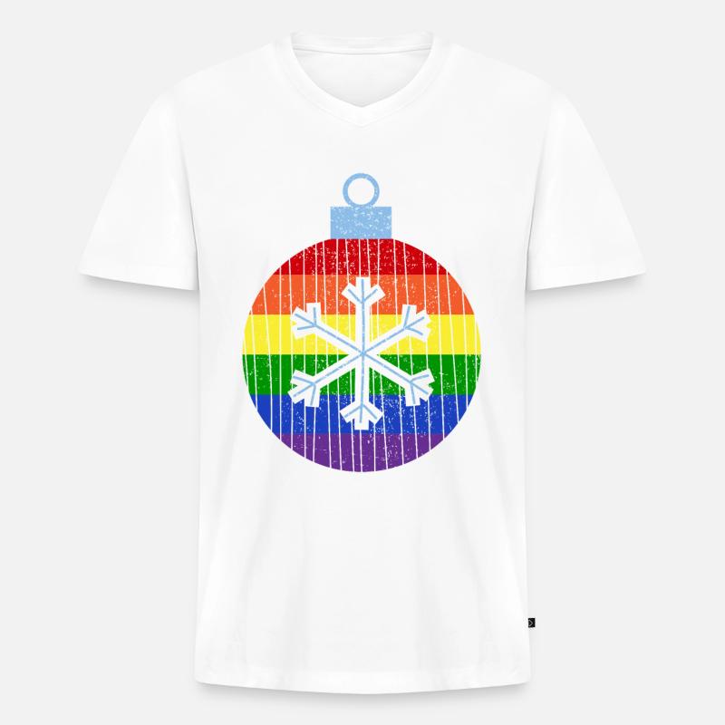 Regenbogen Weihnachtskugel Queer Gay Pride - Männer Premium Bio T-Shirt mit V-Ausschnitt - Weiß