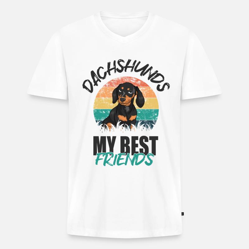 Dackel - Männer Premium Bio T-Shirt mit V-Ausschnitt - Weiß