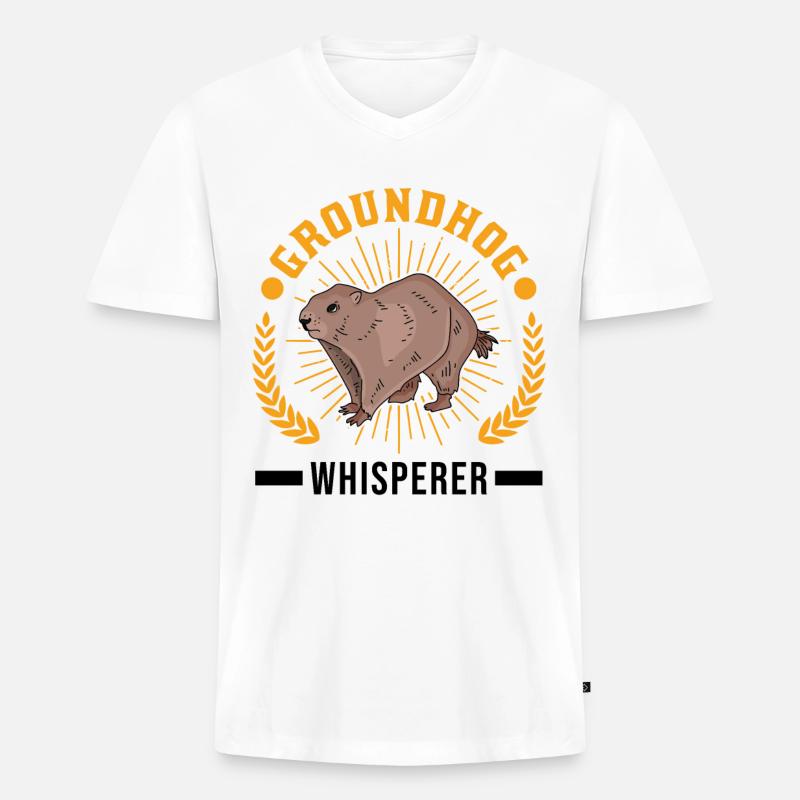 Murmeltier Flüsterer Groundhog Waldmurmeltier - Männer Premium Bio T-Shirt mit V-Ausschnitt - Weiß