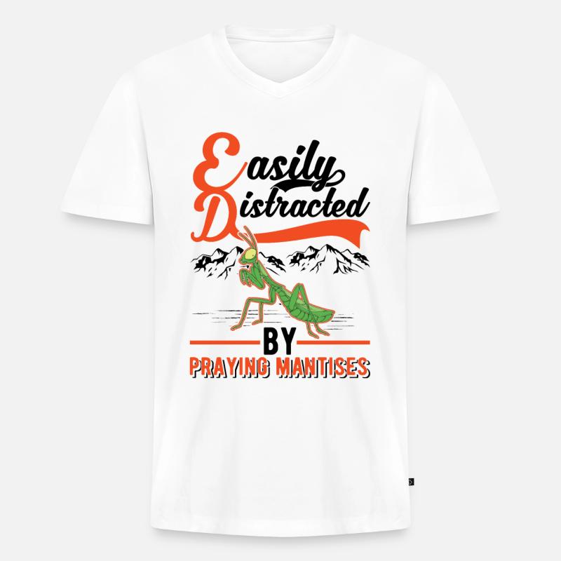 Gottesanbeterin Praying Mantis Fangschrecke - Männer Premium Bio T-Shirt mit V-Ausschnitt - Weiß