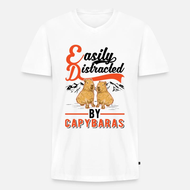 Easily distracted by Capybaras - Männer Premium Bio T-Shirt mit V-Ausschnitt - Weiß