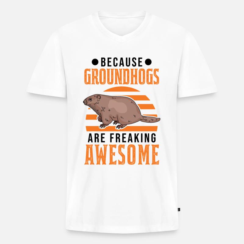 Murmeltier Groundhog Day Waldmurmeltier - Männer Premium Bio T-Shirt mit V-Ausschnitt - Weiß